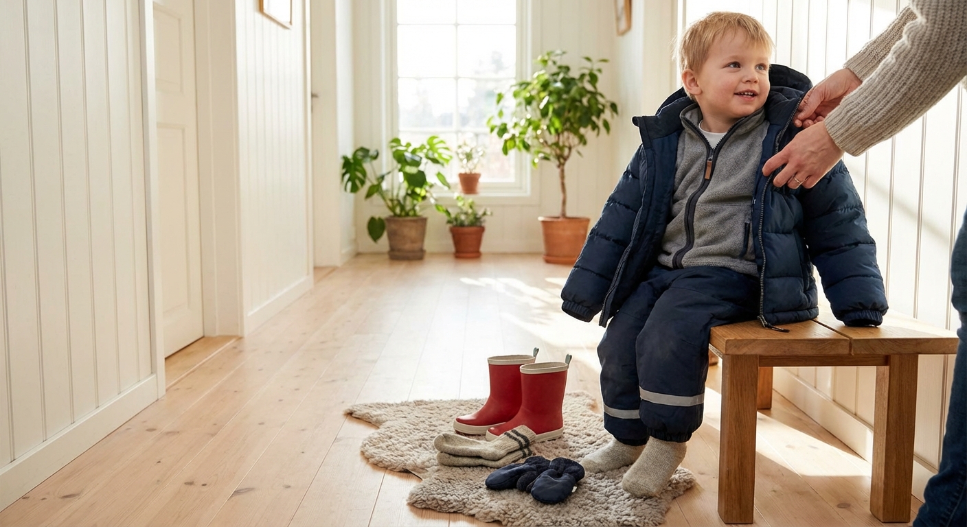 Laps, keda vanem riietab kihiliselt talveks: termopesu, fliis ja peal veekindel ReimaTec stiilis talvekombinesoon